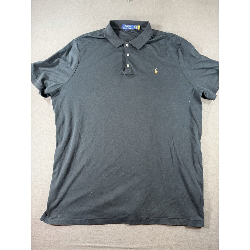 Polo Ralph Lauren Shirt Men XXL Black Classic Fit Flesh Pony Stretch Golf Preppy